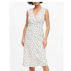 Banana Republic Petite Linen-Cotton Wrap Dress in whimsical polka dots, 12P